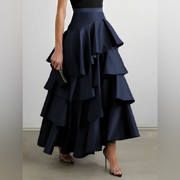 Dresses & Skirts - NWT Elegant Navy Blue Tiered 100% Cotton Skirt